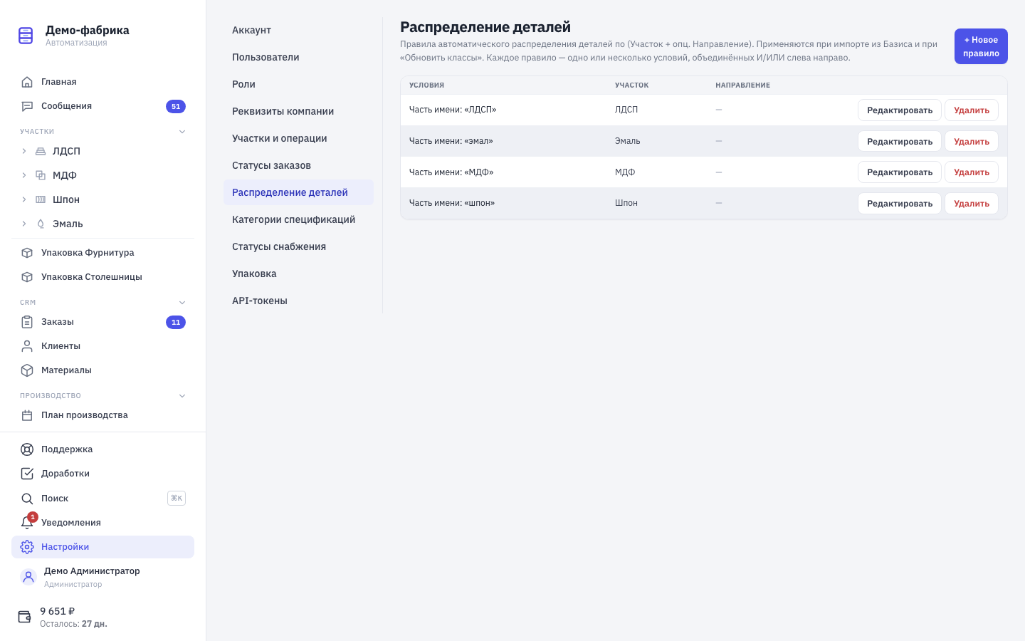 Правила распределения деталей